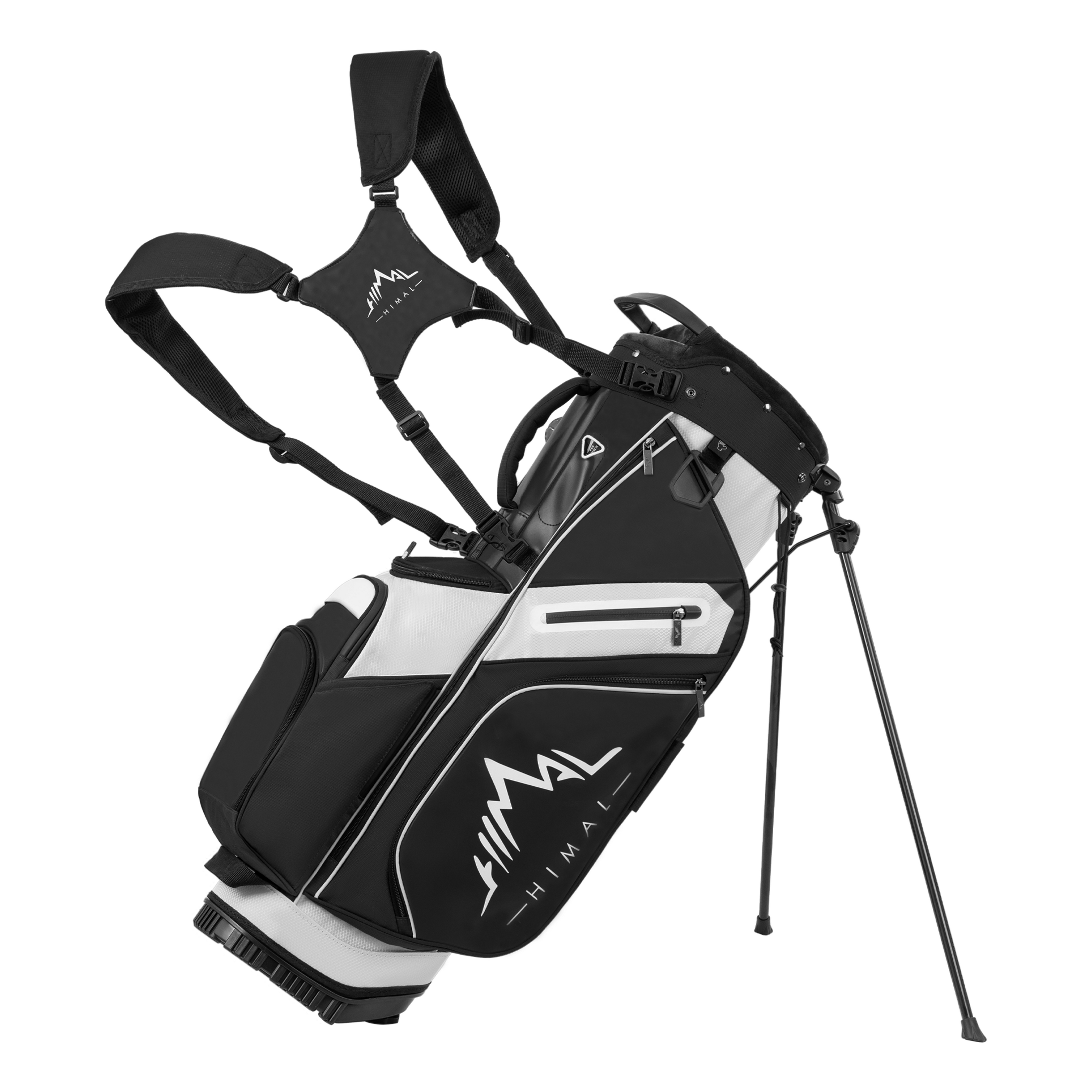 14-Way PU Leather Golf Stand Bag-Pure Black White