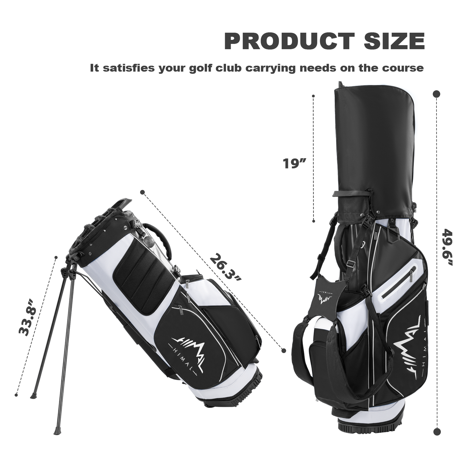 14-Way PU Leather Golf Stand Bag-Pure Black White