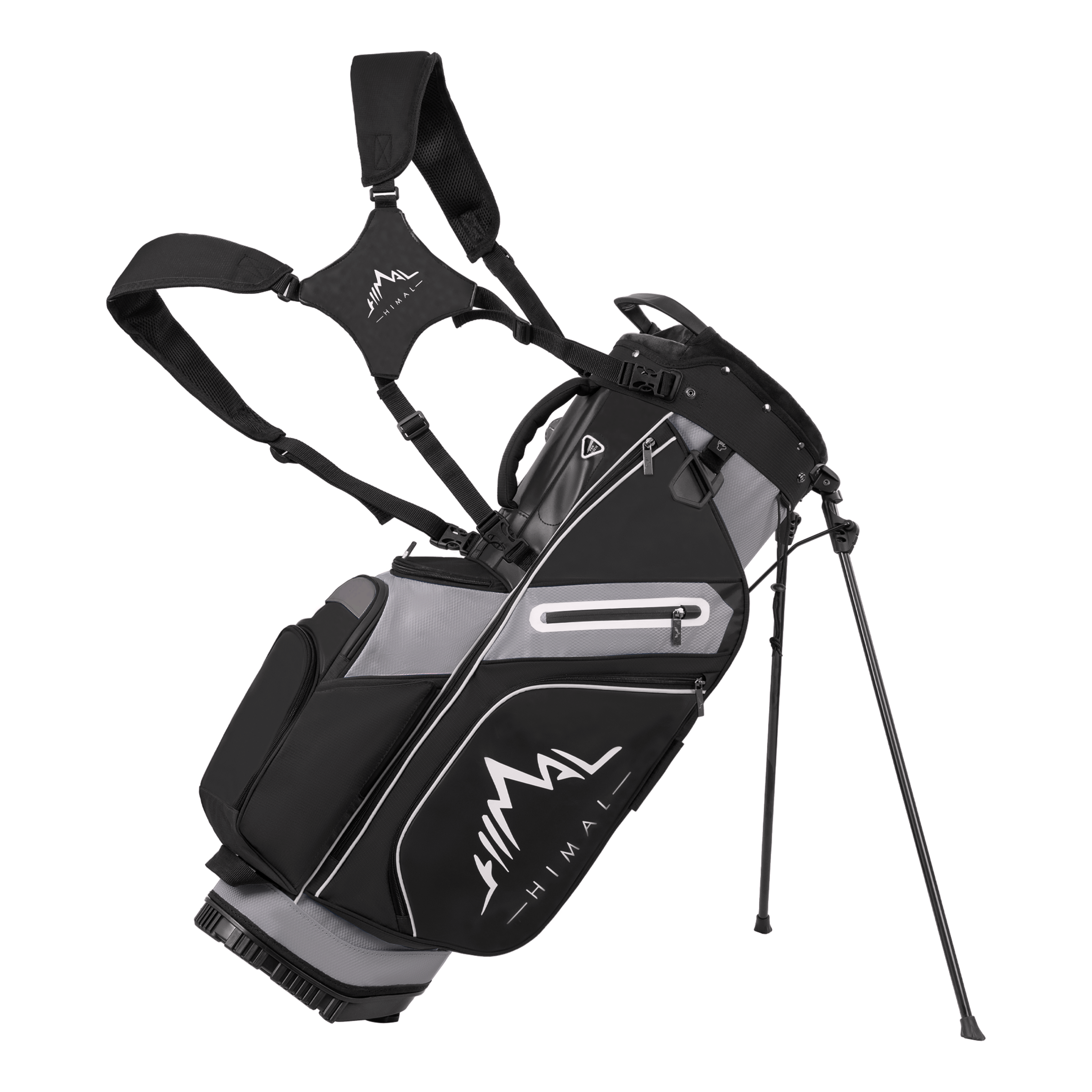 14-Way PU Leather Golf Stand Bag-Pure Black Gray