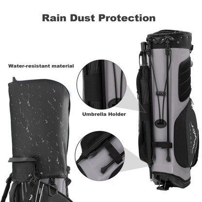 14-Way PU Leather Golf Stand Bag-Pure Black Gray