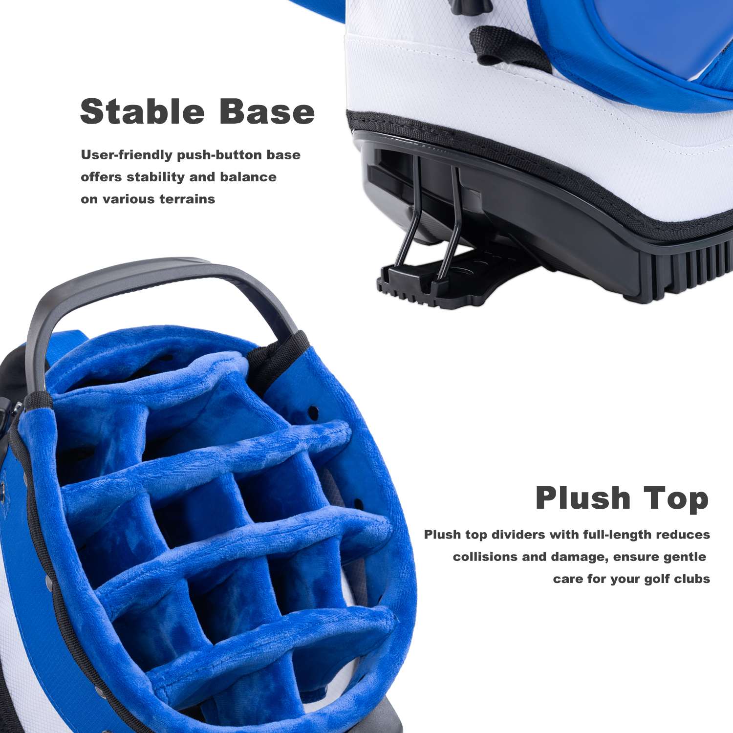 14-Way PU Leather Golf Stand Bag-Royal Blue White