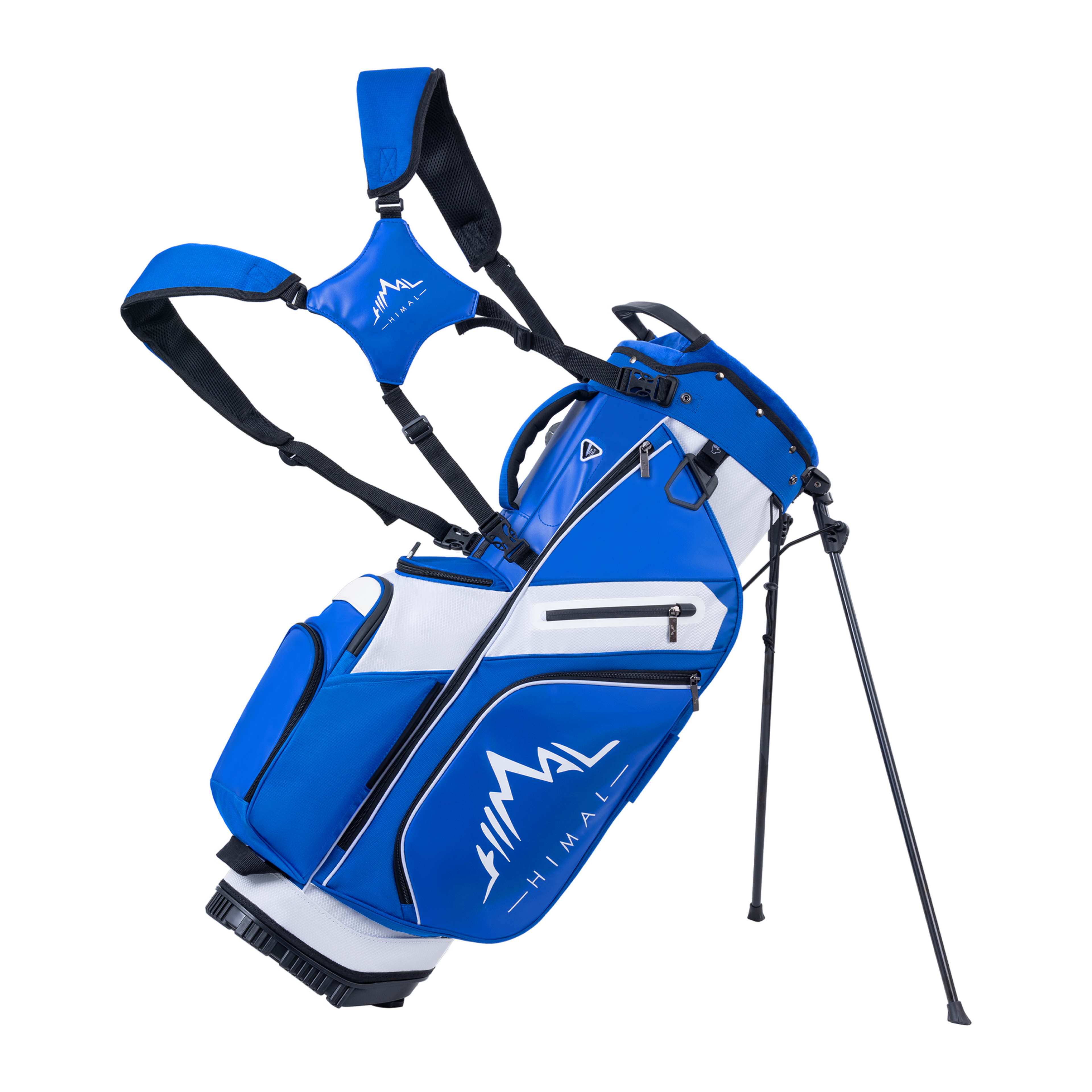 14-Way PU Leather Golf Stand Bag-Royal Blue White