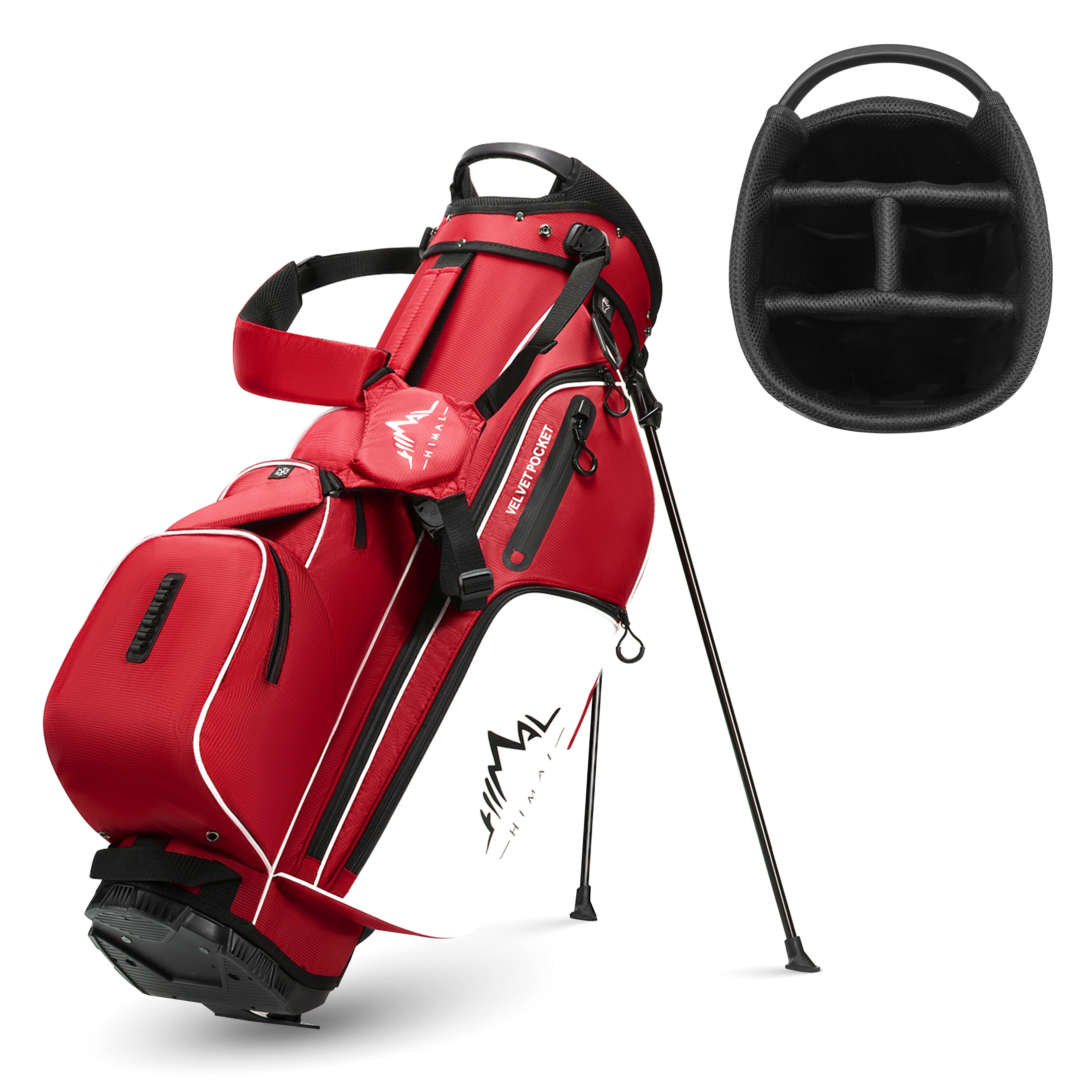 4-Way Full-Length Golf Stand Bag-Bright Red White