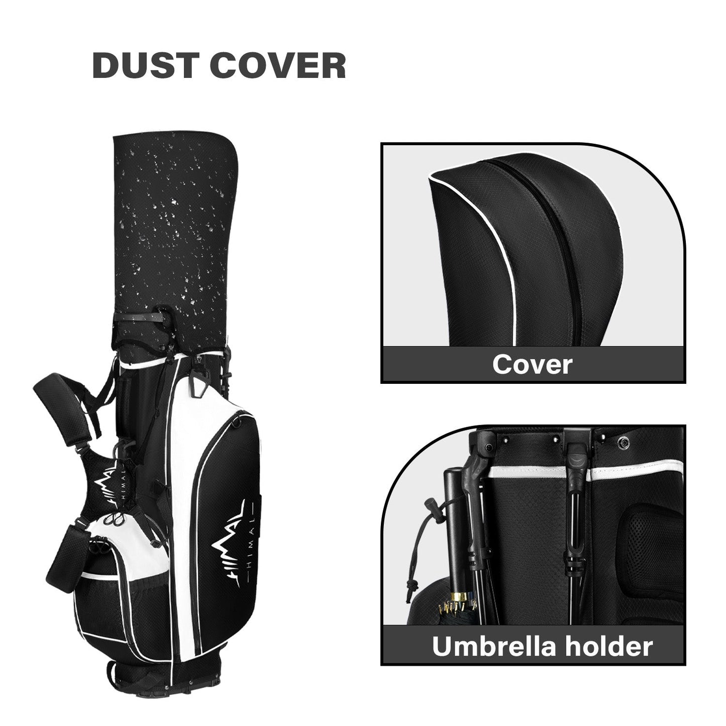 4-Way Golf Stand Bag-Pure Black White