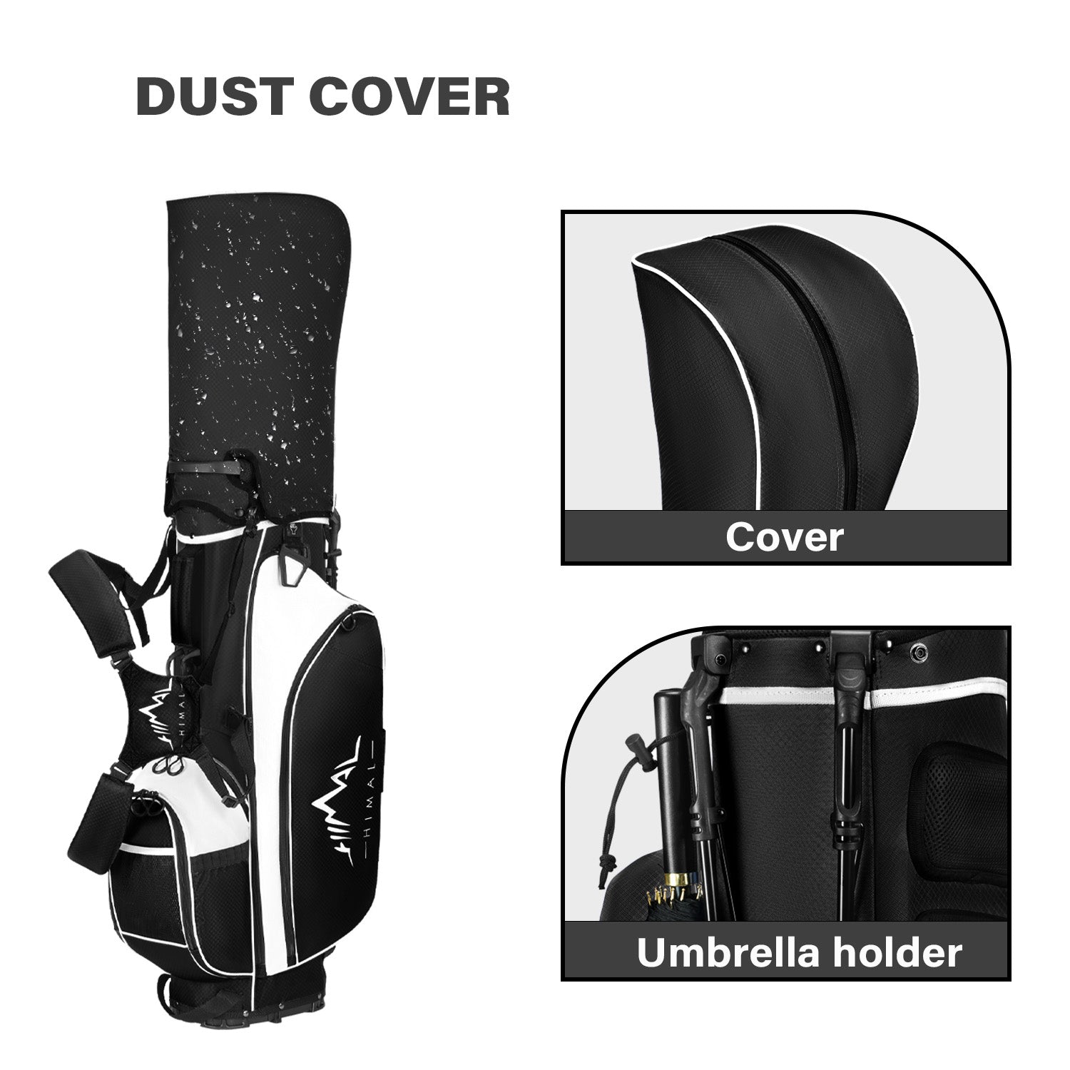 4-Way Golf Stand Bag-Pure Black White