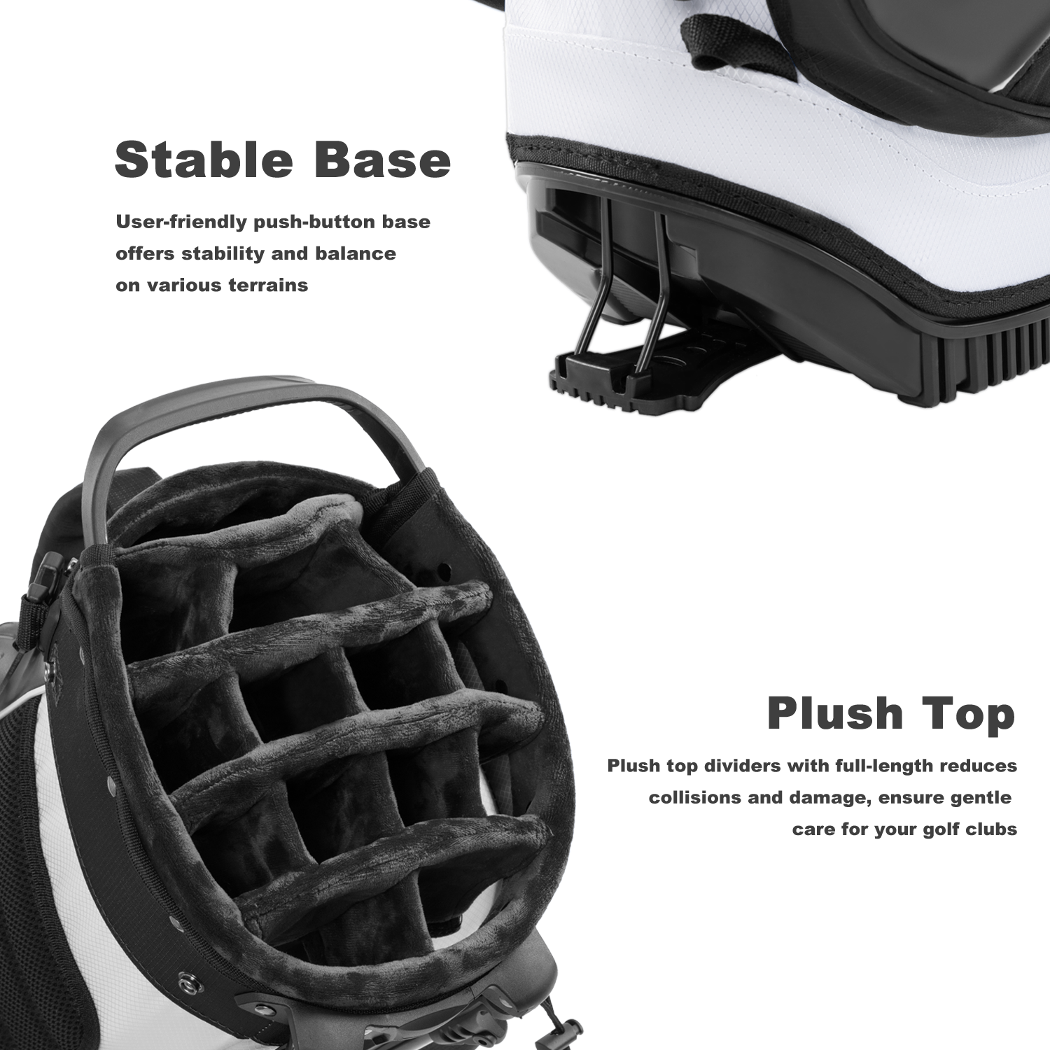 14-Way PU Leather Golf Stand Bag-Pure Black White