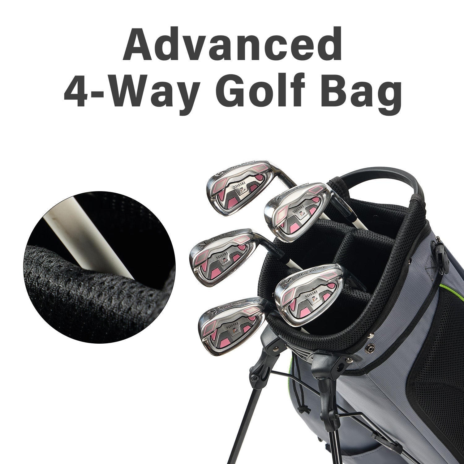 4-Way Full-Length Golf Stand Bag-Steel Gray White