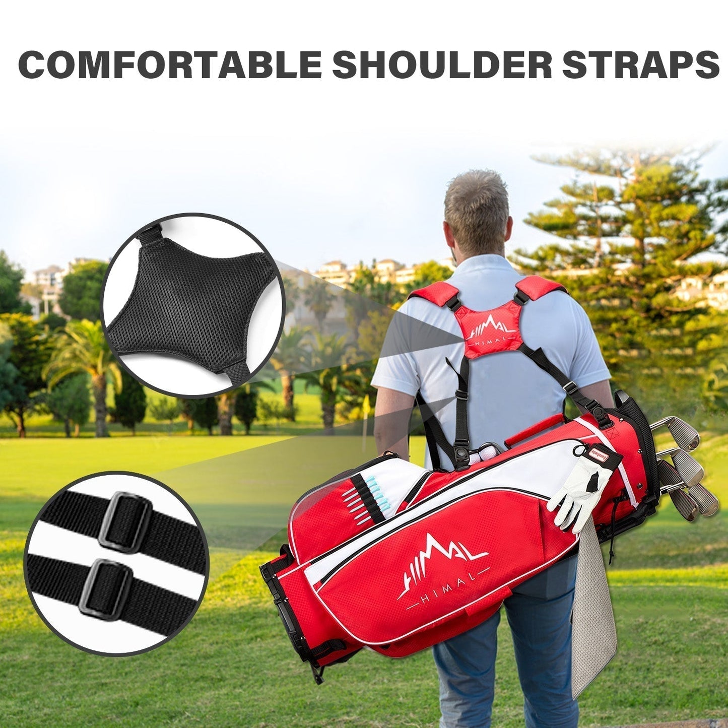 4-Way Golf Stand Bag-Bright Red White